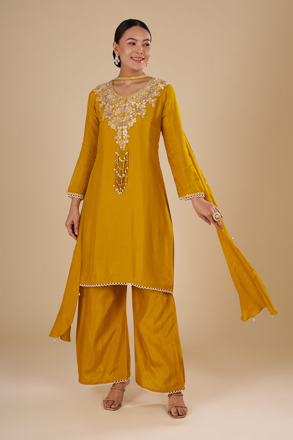 Mustard Yellow Silk Blend Kurta Set