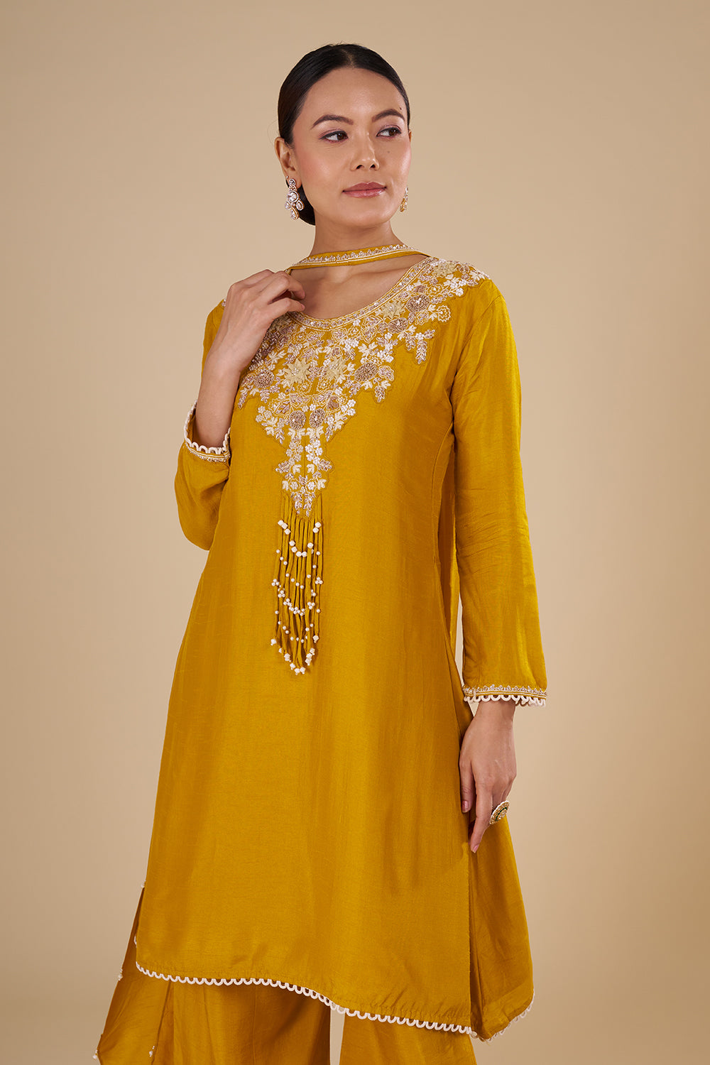 Mustard Yellow Silk Blend Kurta Set