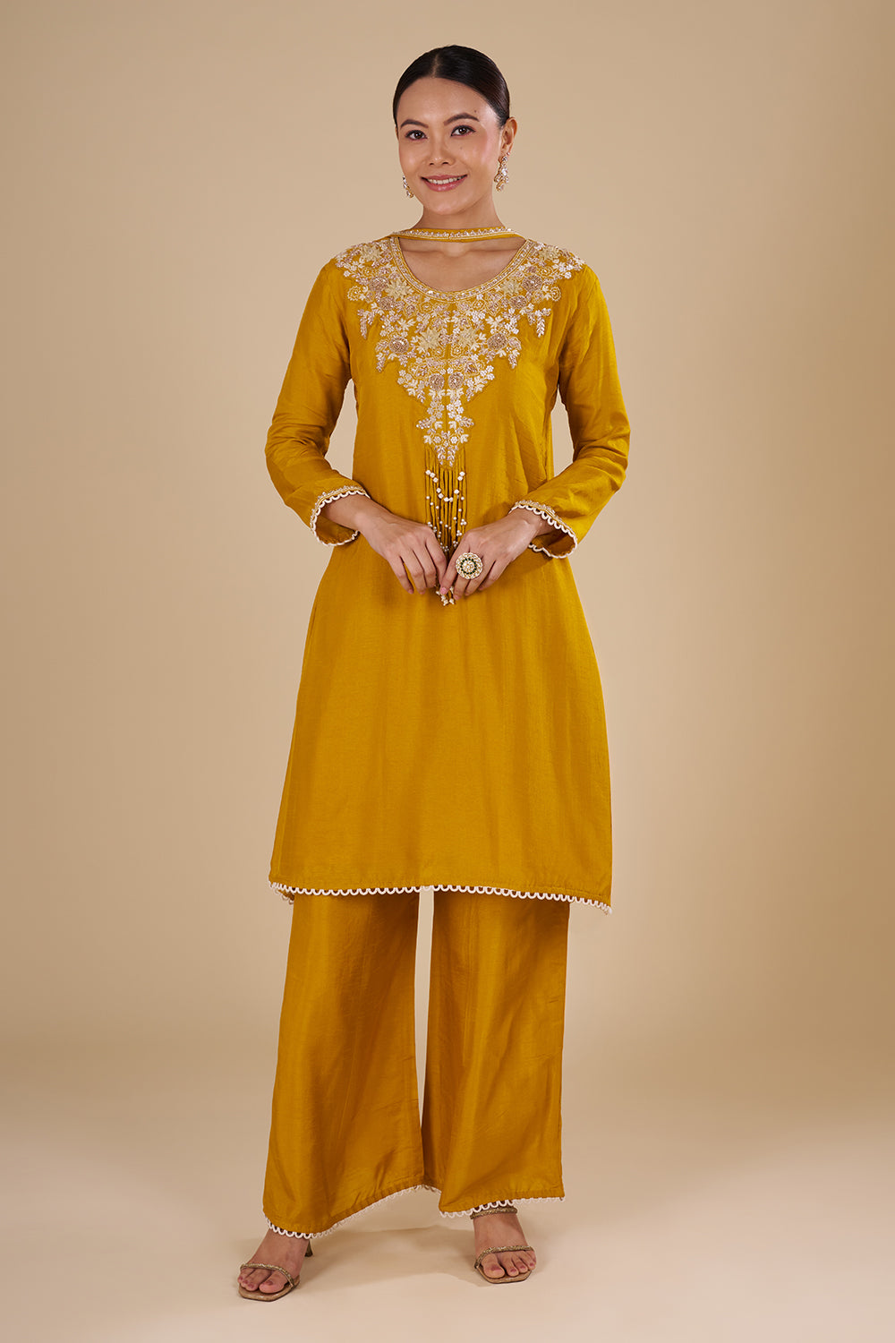 Mustard Yellow Silk Blend Kurta Set
