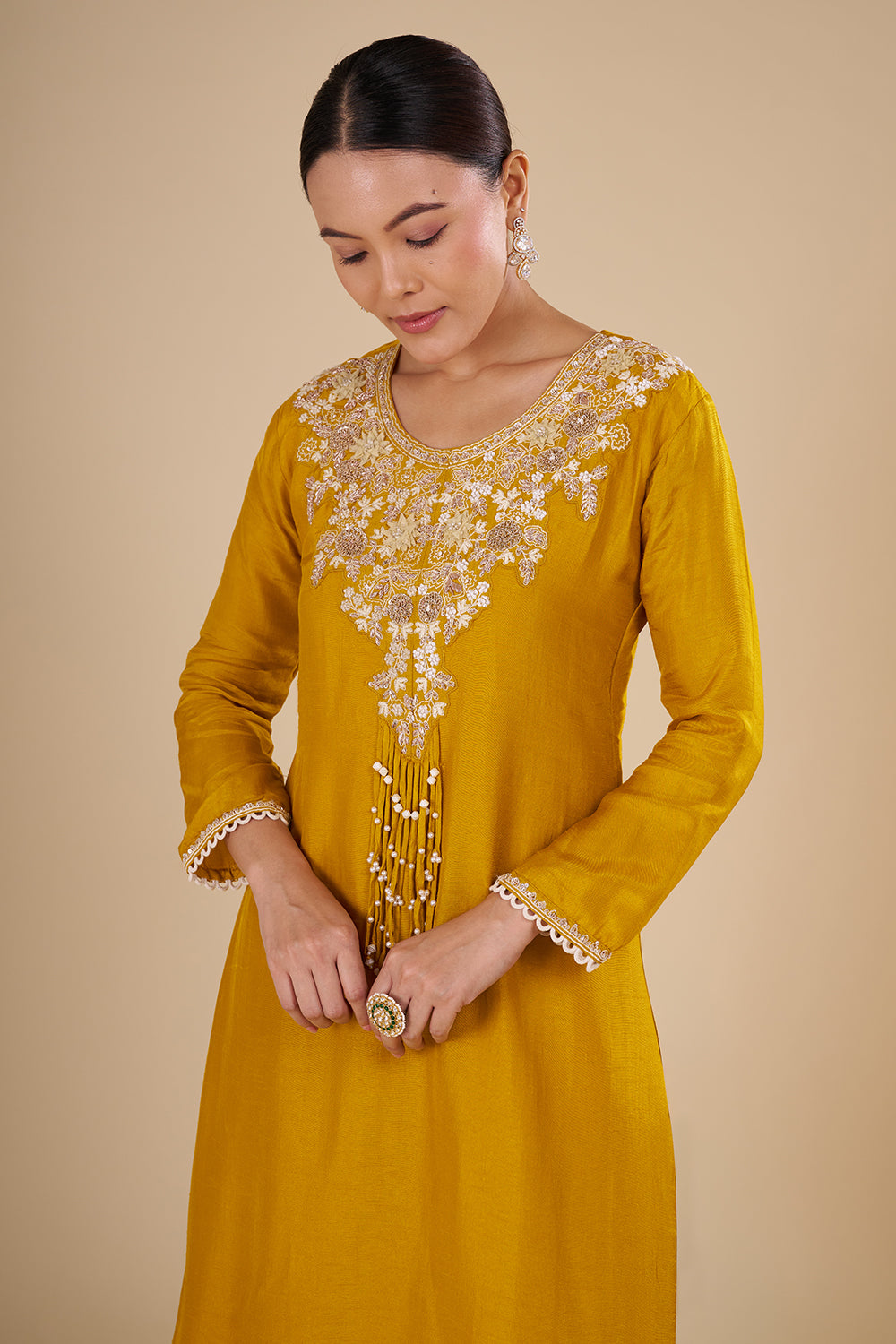 Mustard Yellow Silk Blend Kurta Set