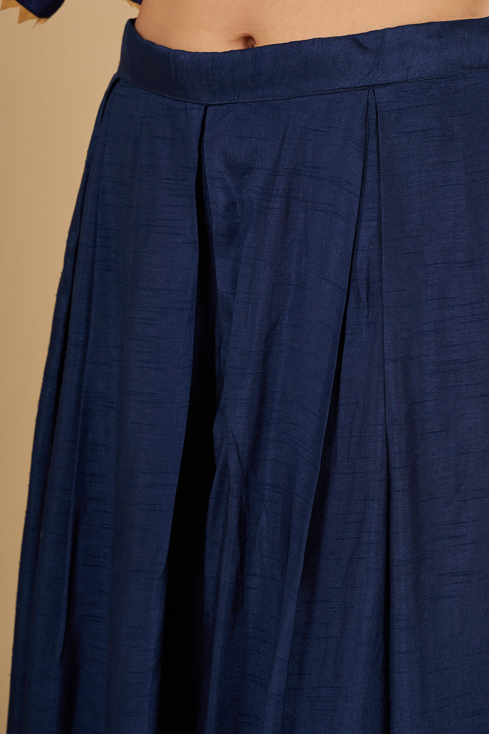 Navy And Green Panelled Kurta Set with Embellished Neckline