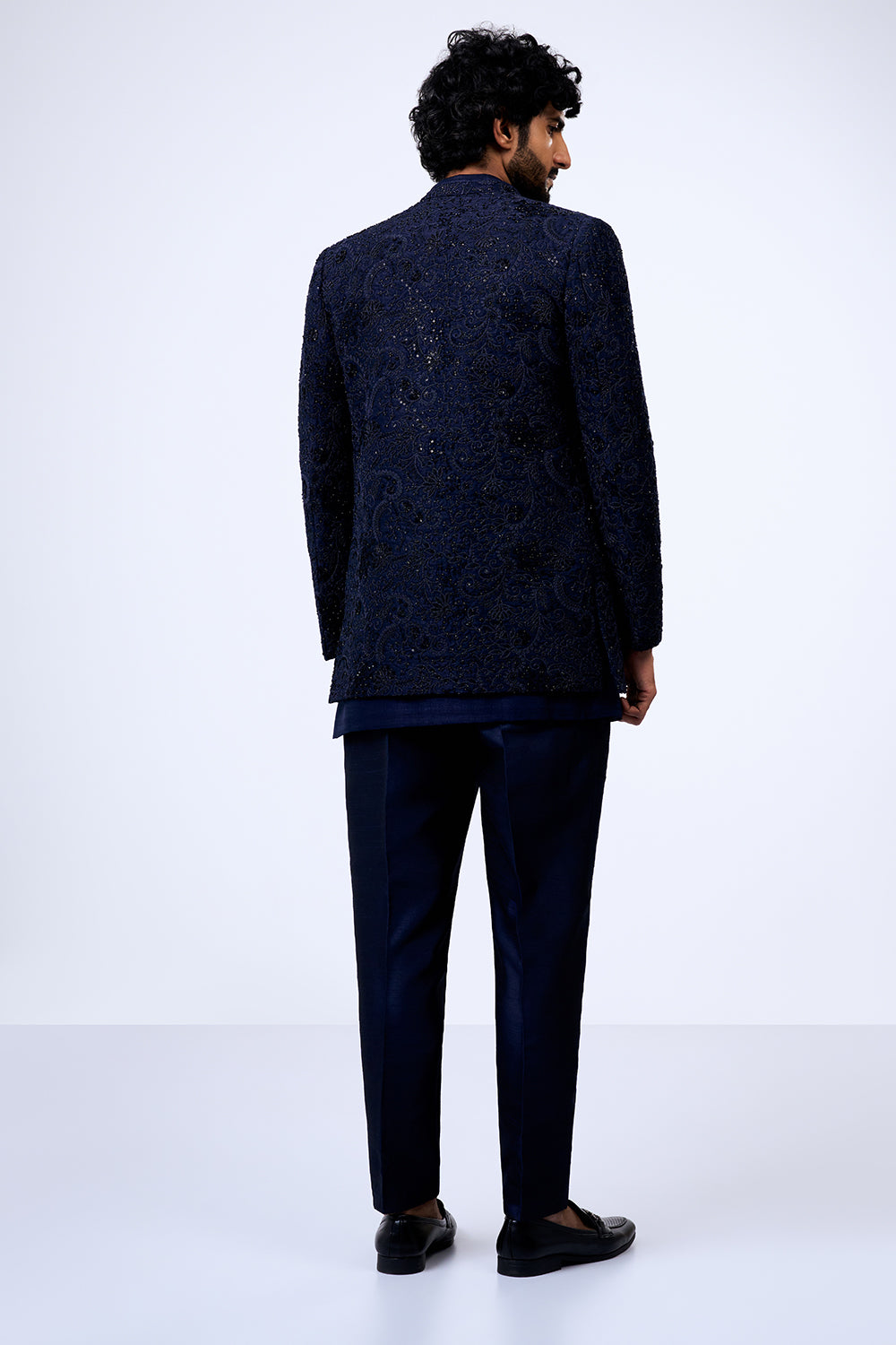 Navy Blue Art Silk Paisley Embellished Jacket Set