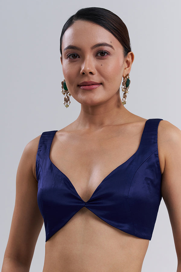 Navy Blue Art Silk Plain Blouse