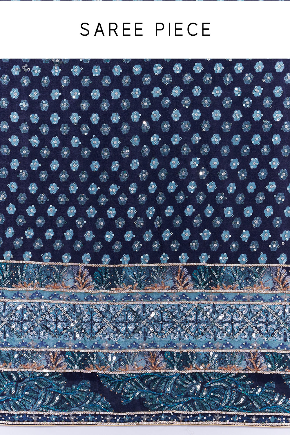 Navy Blue Crepe Embellished Saree And Stitched Blouse