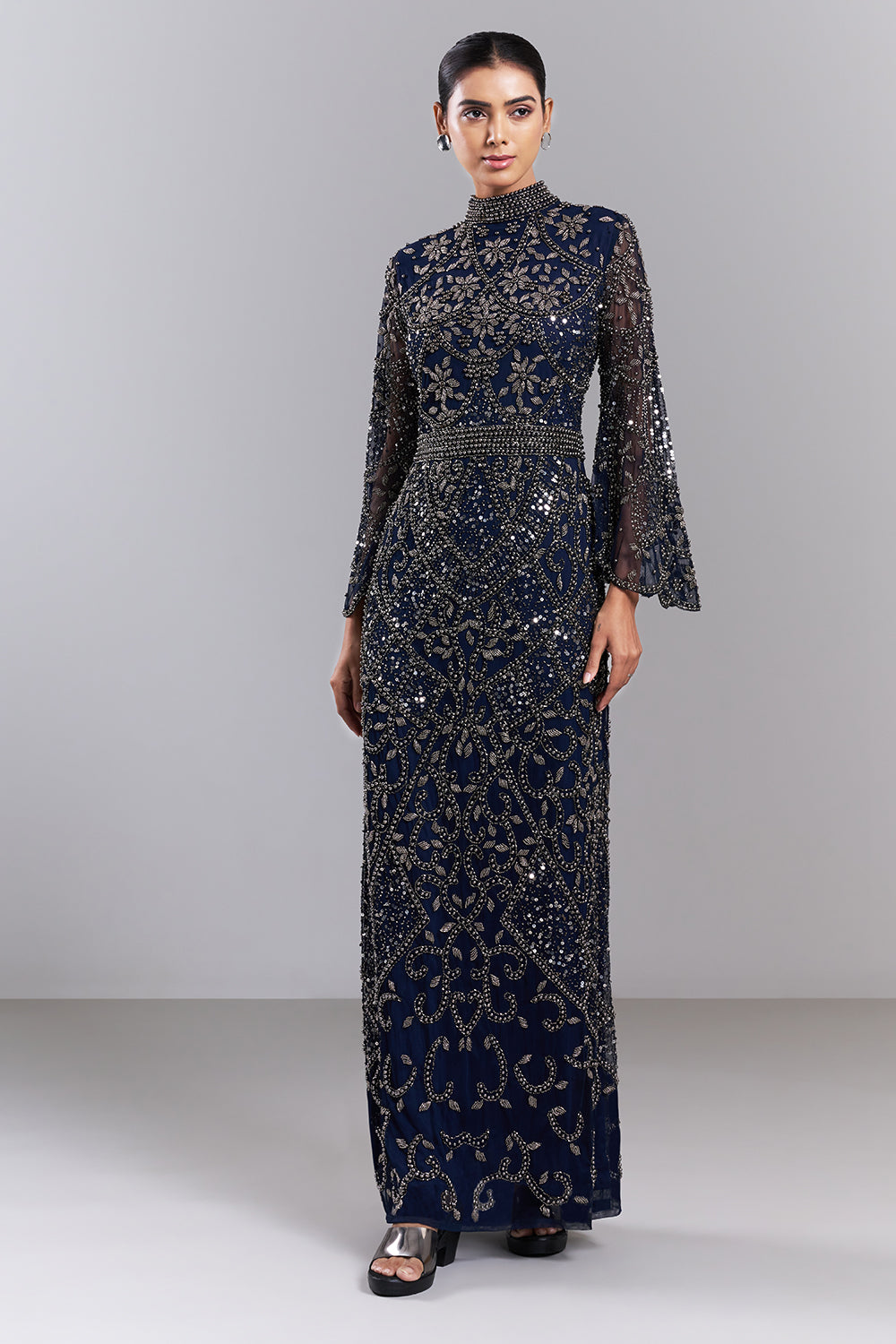 Navy Blue Embellished Net Gown