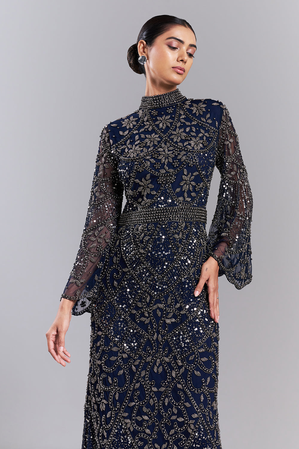 Navy Blue Embellished Net Gown