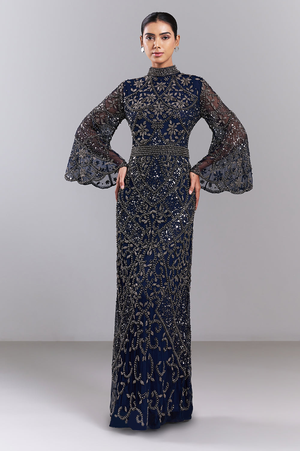 Navy Blue Embellished Net Gown