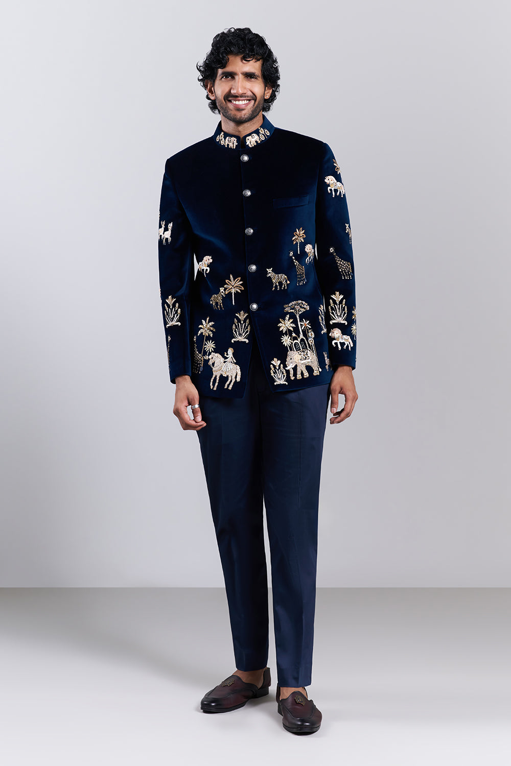 Navy Blue Embroidered Bandhgala Set