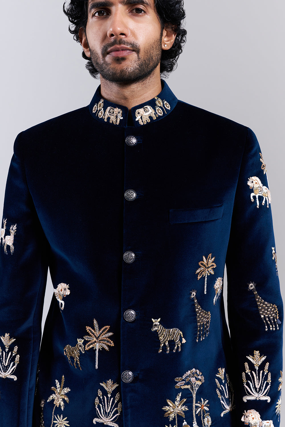 Navy Blue Embroidered Bandhgala Set
