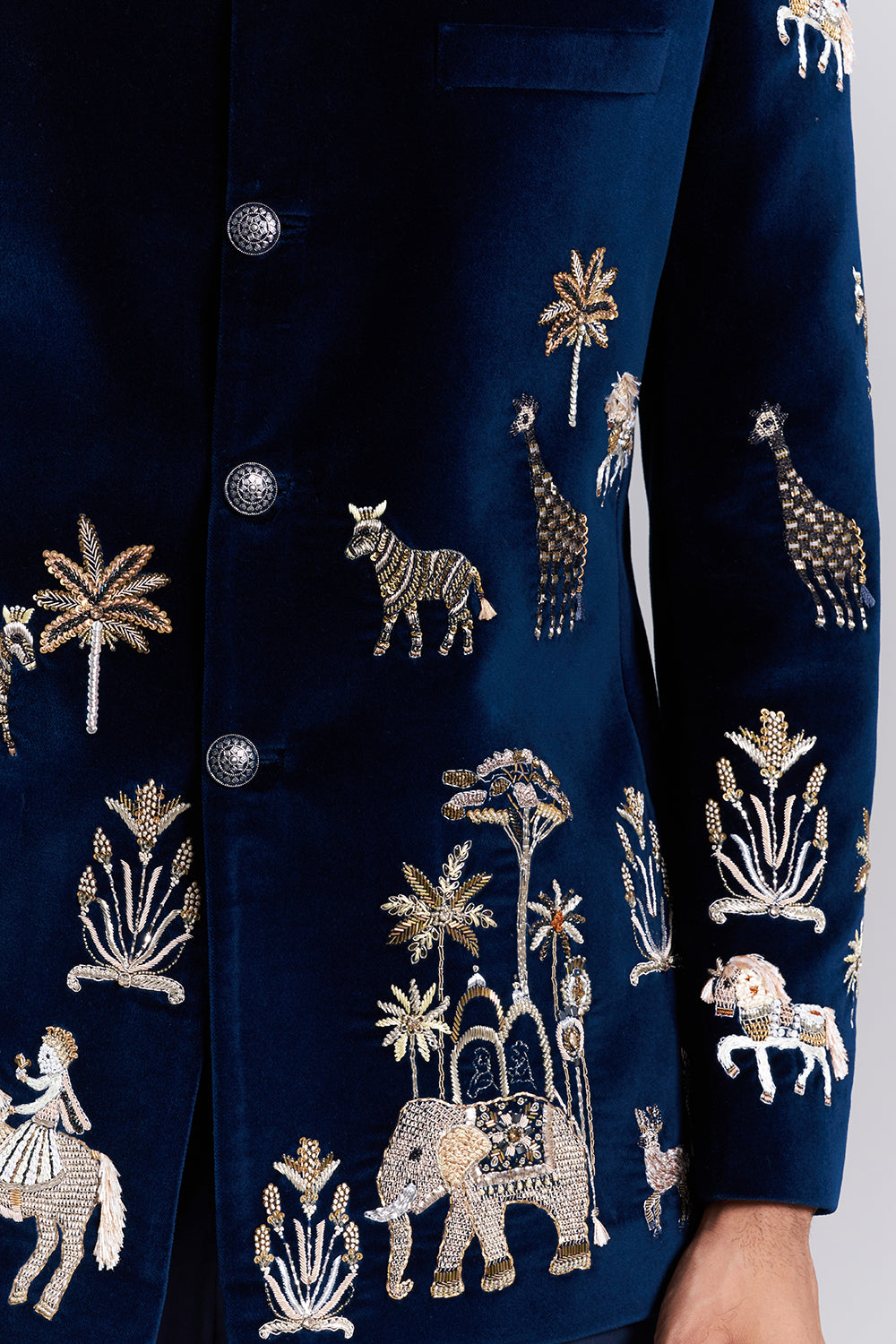 Navy Blue Embroidered Bandhgala Set