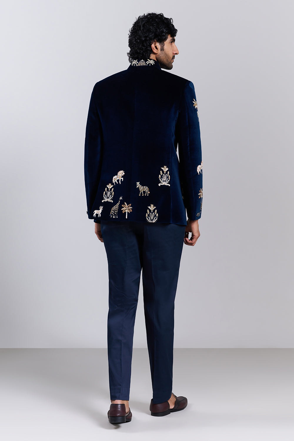 Navy Blue Embroidered Bandhgala Set