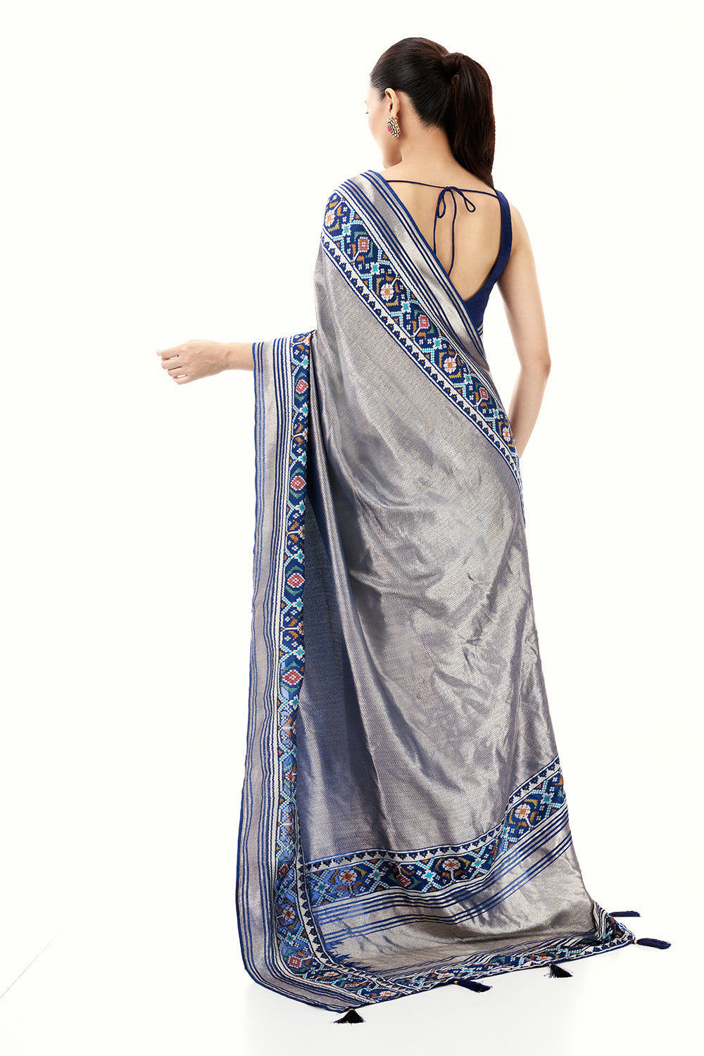 Navy Blue Jacquard Silk Woven Saree with Patola Border