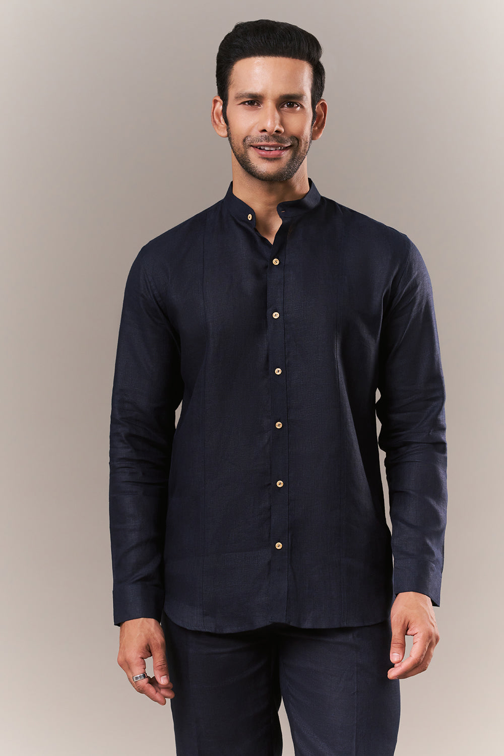 Navy Blue Linen Mens Jodhpuri Set with Zardosi Embroidery