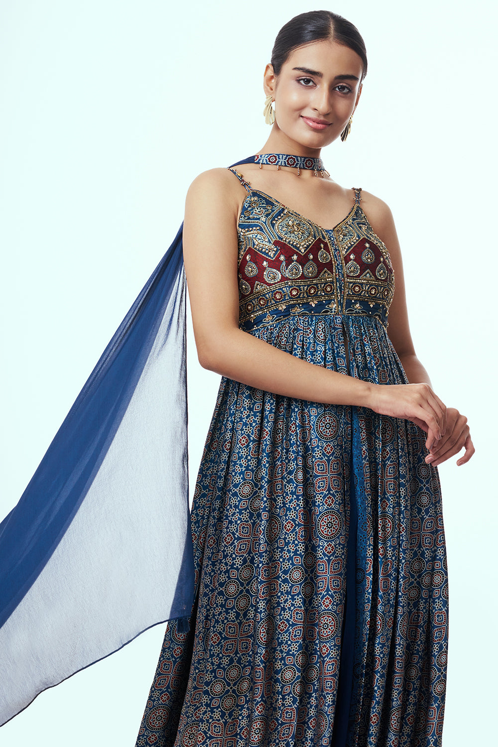 Navy Blue Modal Indo Western with Sequin Work