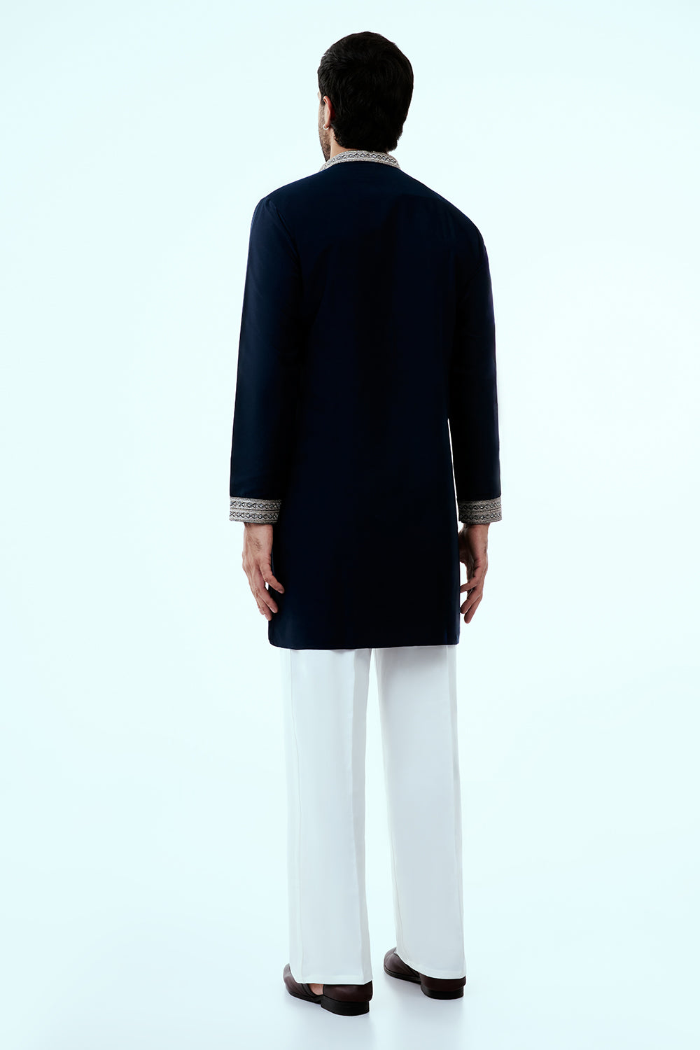 Navy Blue Premium Crepe Mens Kurta Set with Handwork