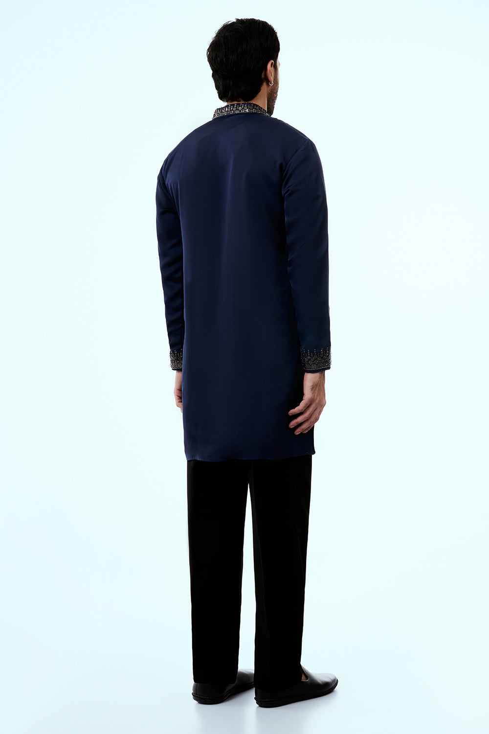 Navy Blue Premium Crepe Mens Kurta Set with Sequins Work