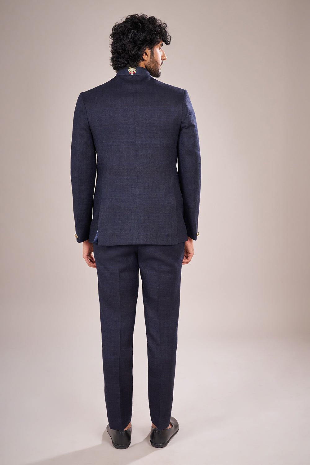 Navy Blue Rayon Embroidered Bandhgala Set