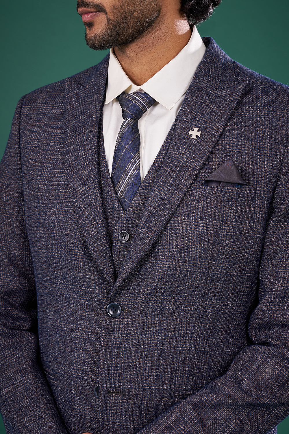 Navy Blue Rayon Three-Piece Suit