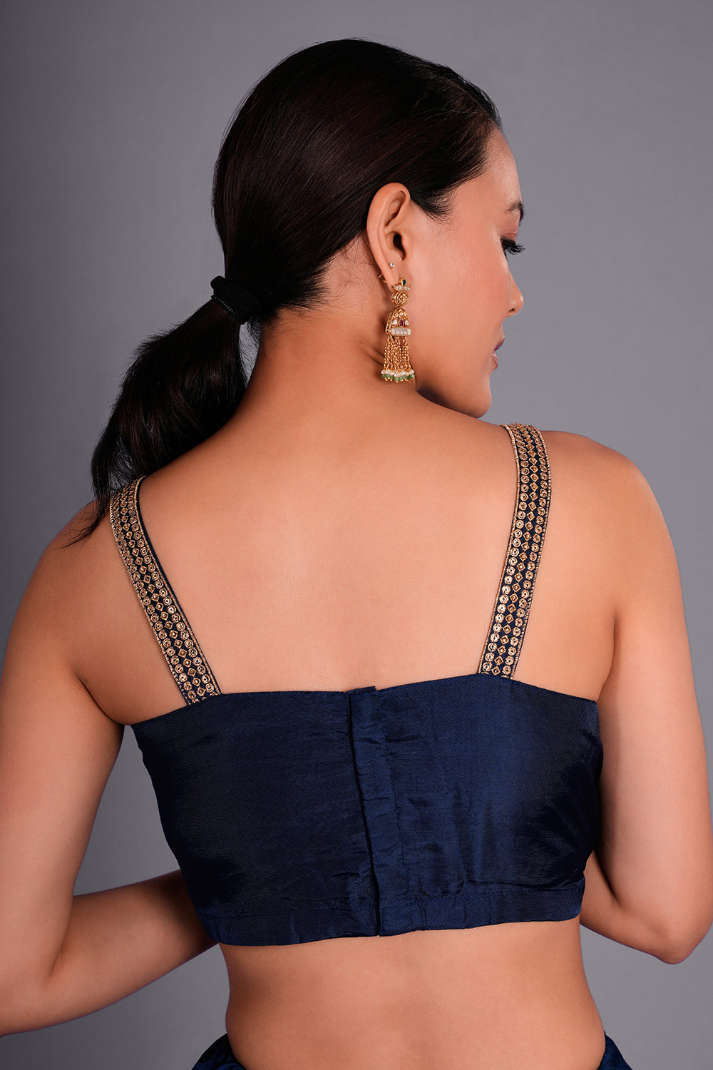 Navy Blue Suit with Embroidered Bustier and Leheriya Cape