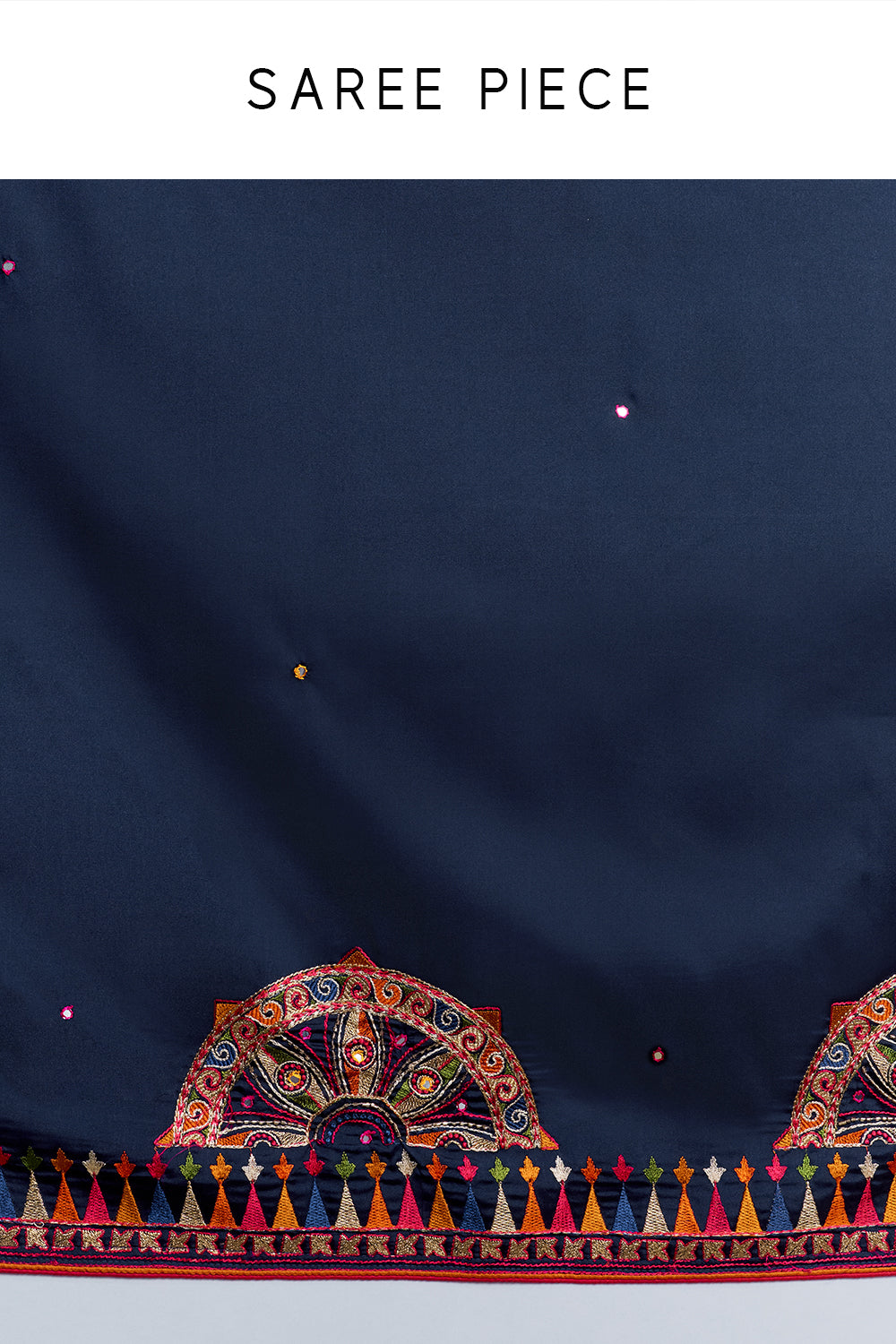 Navy Folk-Embroidered Silk Saree