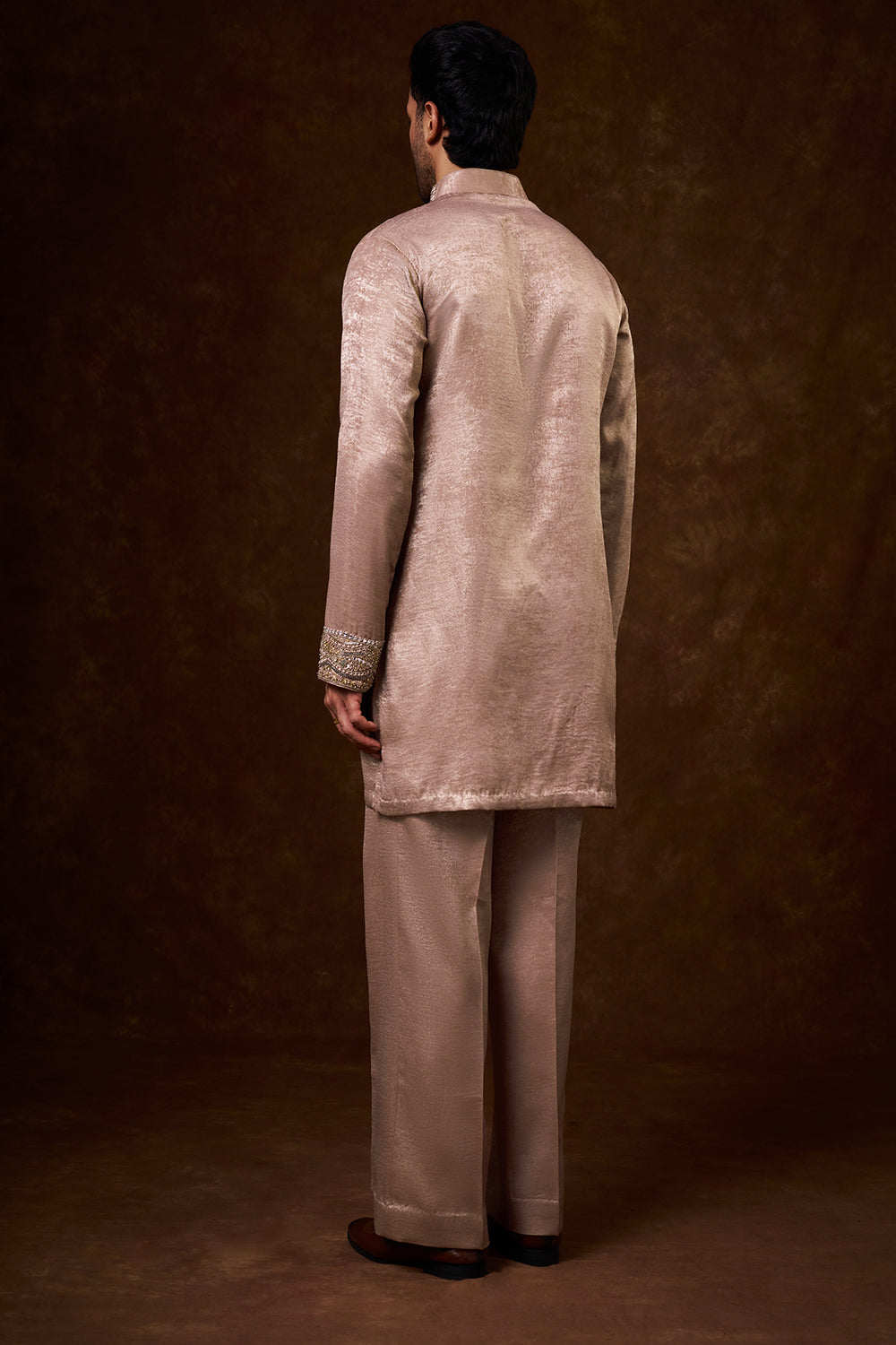 Nude Shimmer Georgette Men's Kurta Set with Zardozi Work
