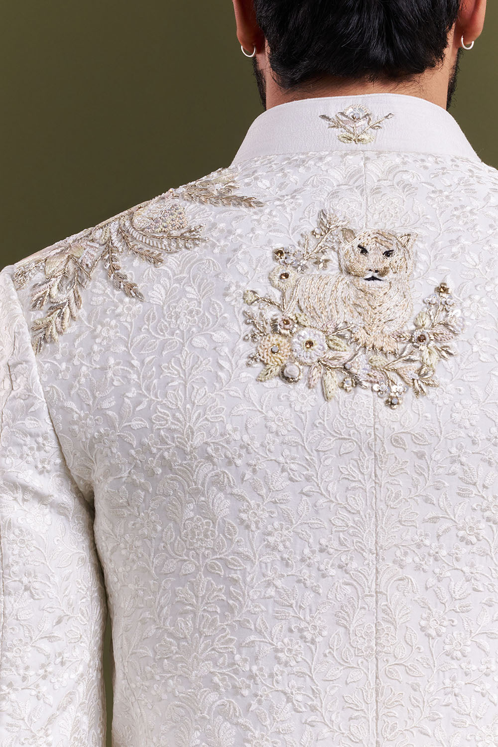 Off-White Art Silk Embellished Jodhpuri Set
