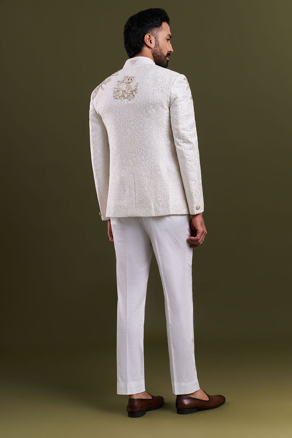 Off-White Art Silk Embellished Jodhpuri Set
