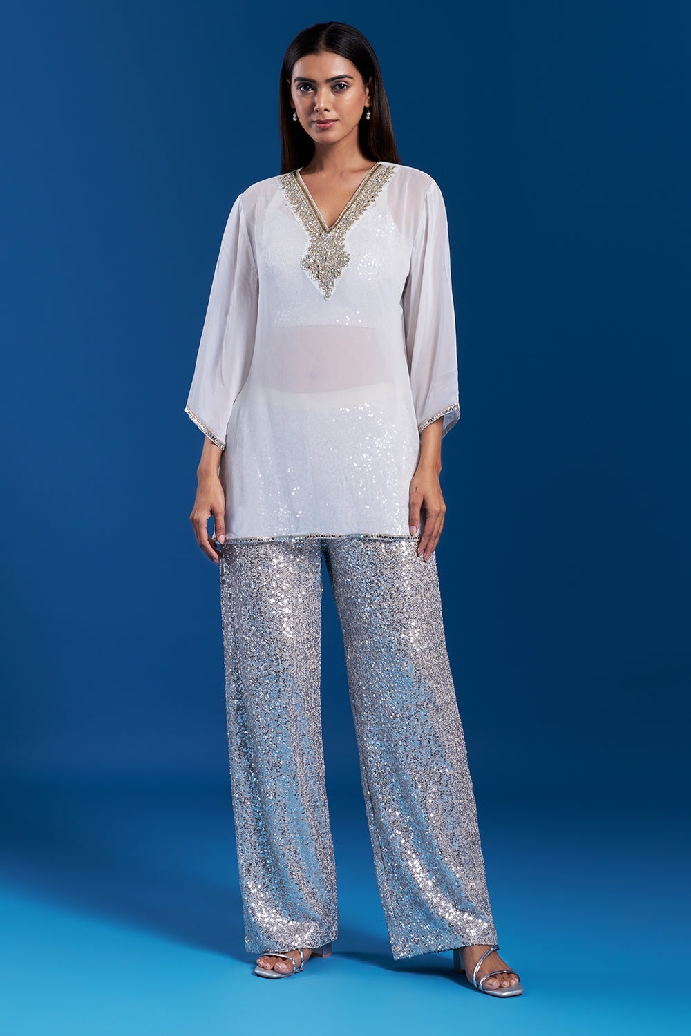 Off-White Co-ord Set with Sequin Work