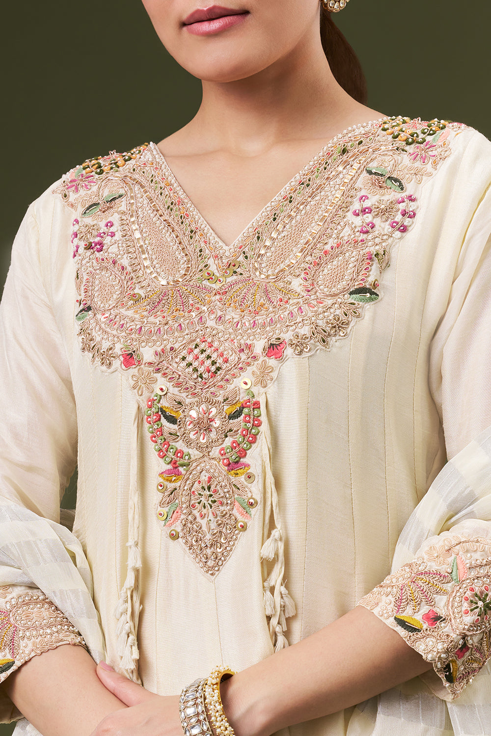 Off White Cotton Silk Palazzo Suit with Gotta and Thread Work