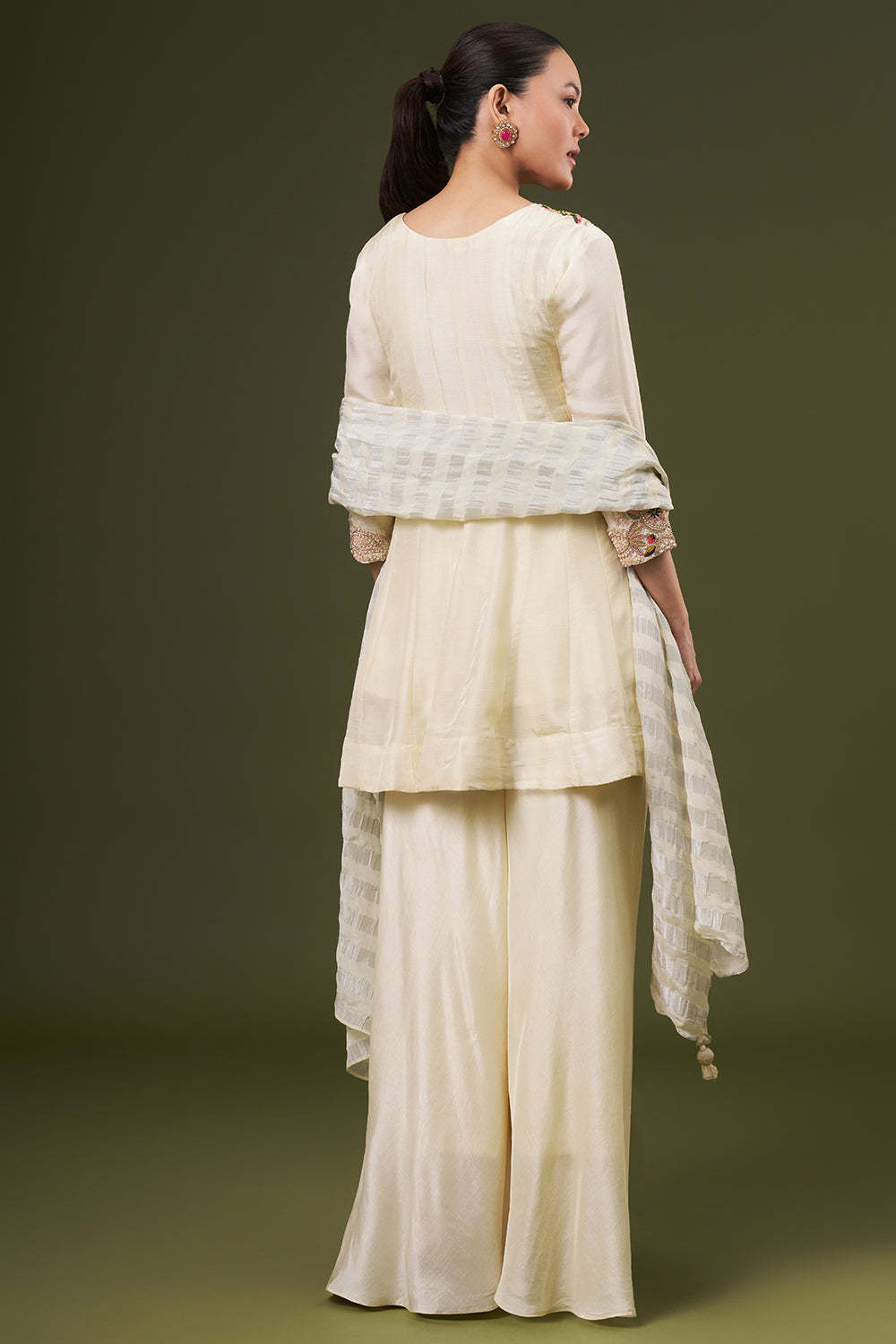 Off White Cotton Silk Palazzo Suit with Gotta and Thread Work