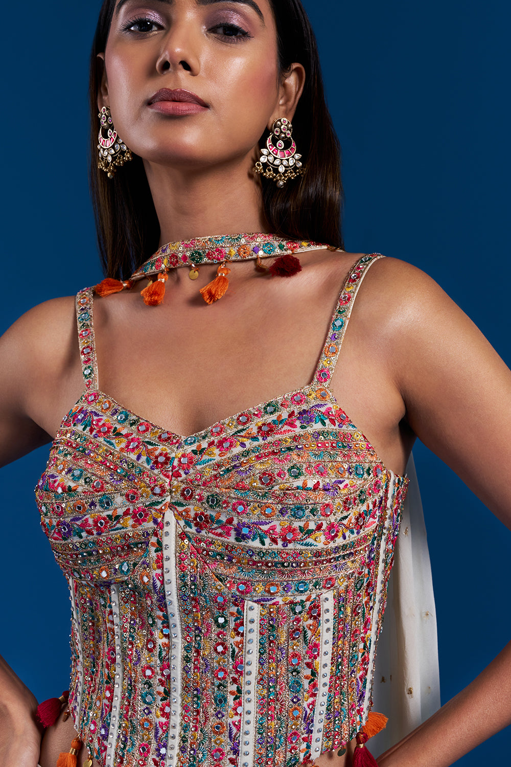 Off-White Georgette Indo-Western Set with Zari Embroidery