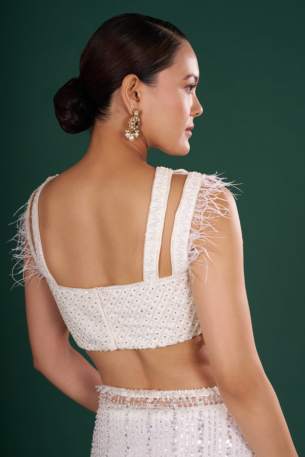 Off-White Net Saree with Crystal & Sequin Embroidery