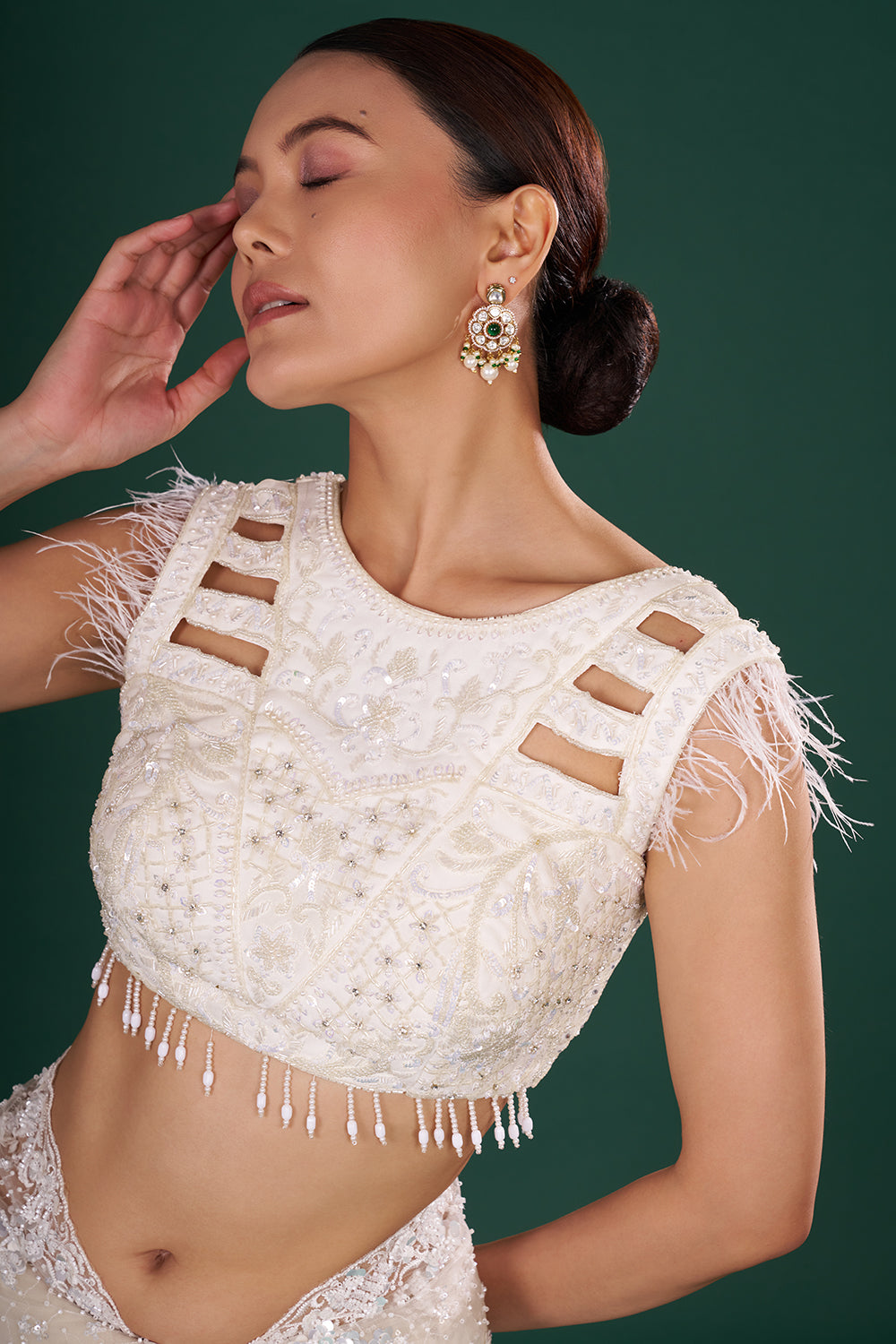 Off-White Net Saree with Cutdana & Sequin Embroidery
