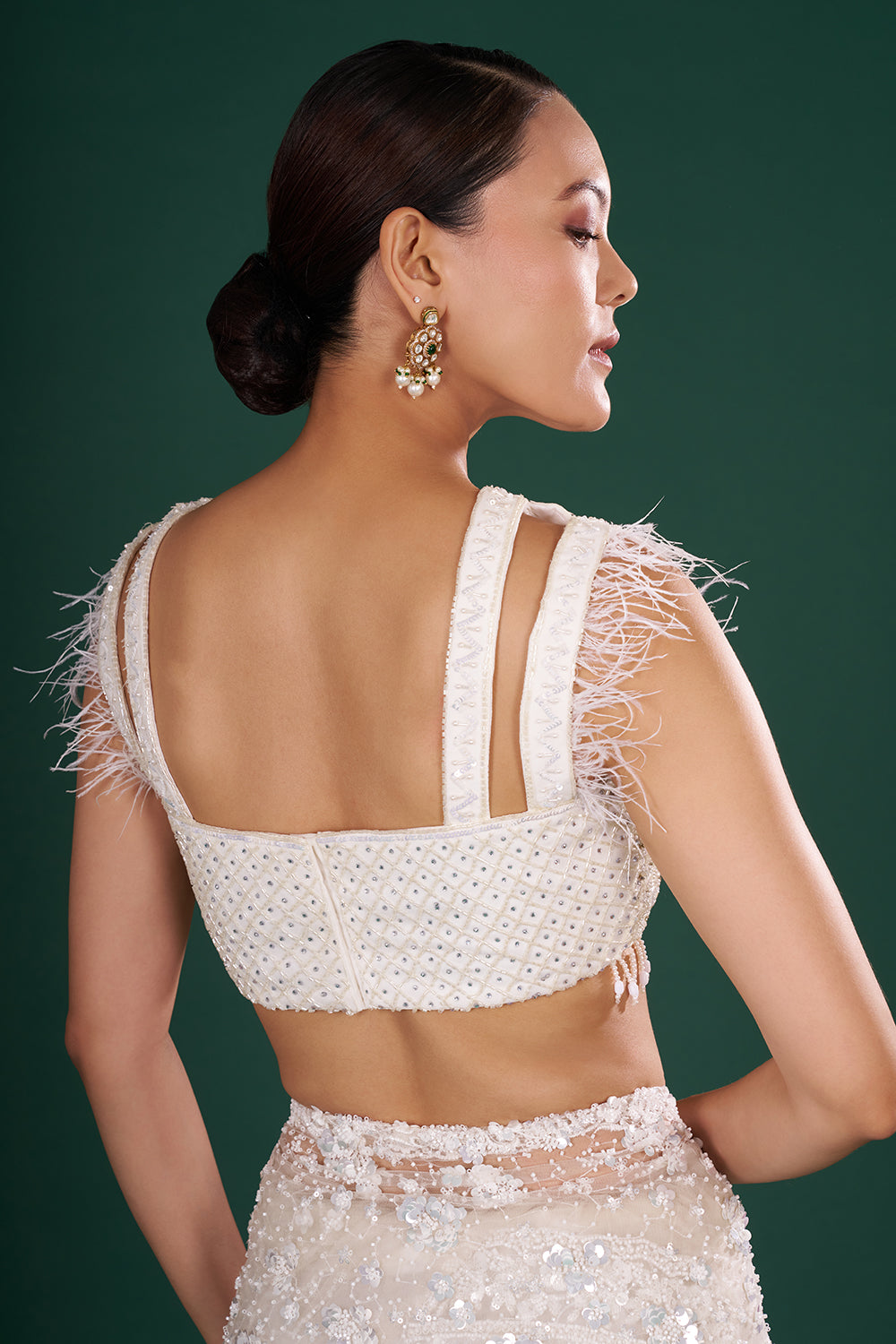 Off-White Net Saree with Cutdana & Sequin Embroidery