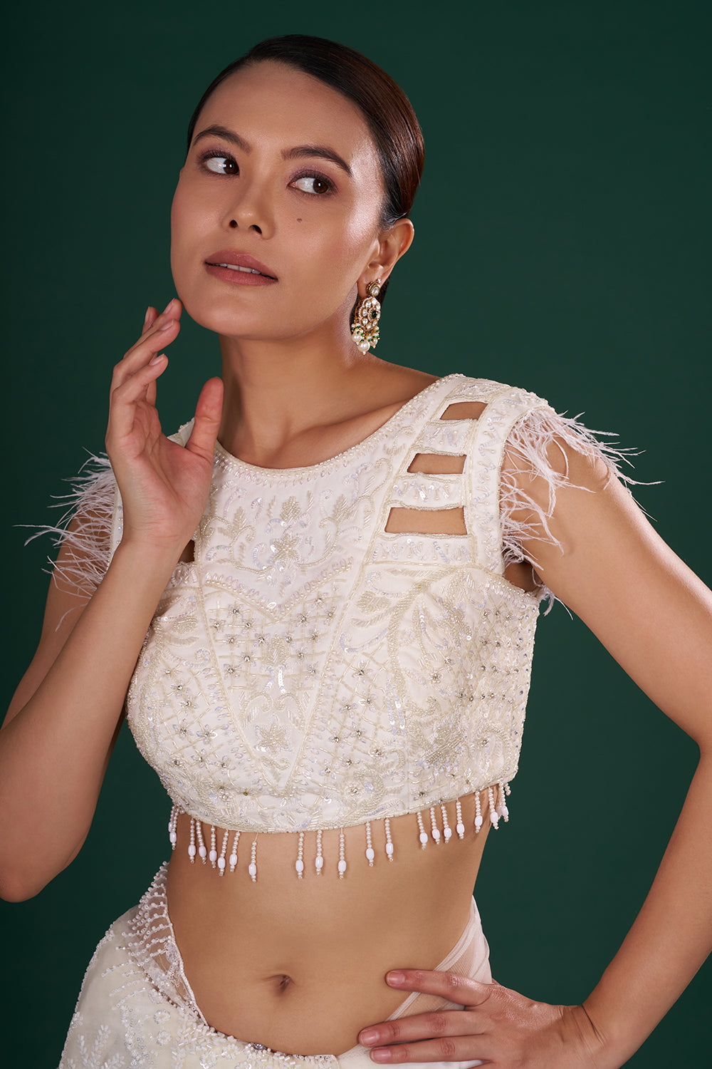 Off-White Net Saree in Abstract Pattern with Cutdana Embroidery