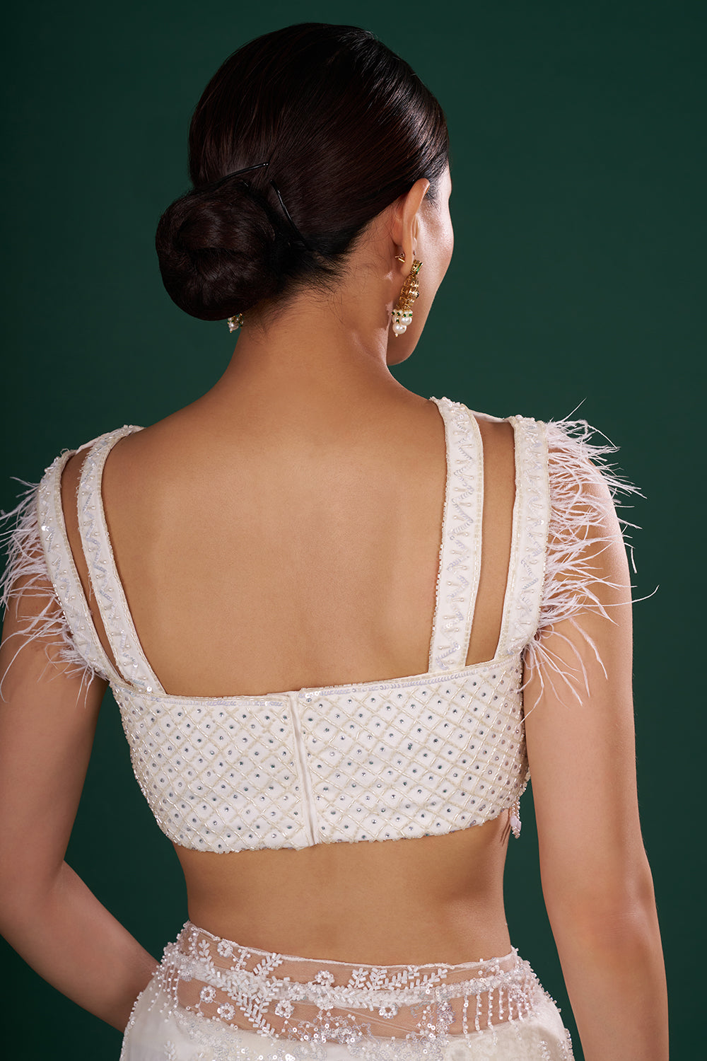 Off-White Net Saree in Abstract Pattern with Cutdana Embroidery