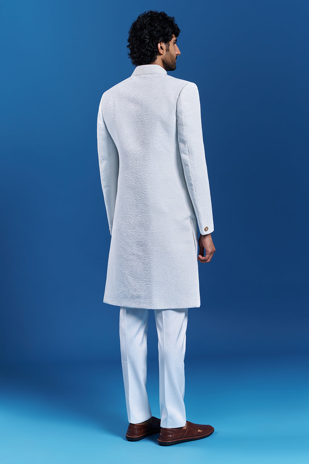 Off-White Satin Lion Embroidered Sherwani Set