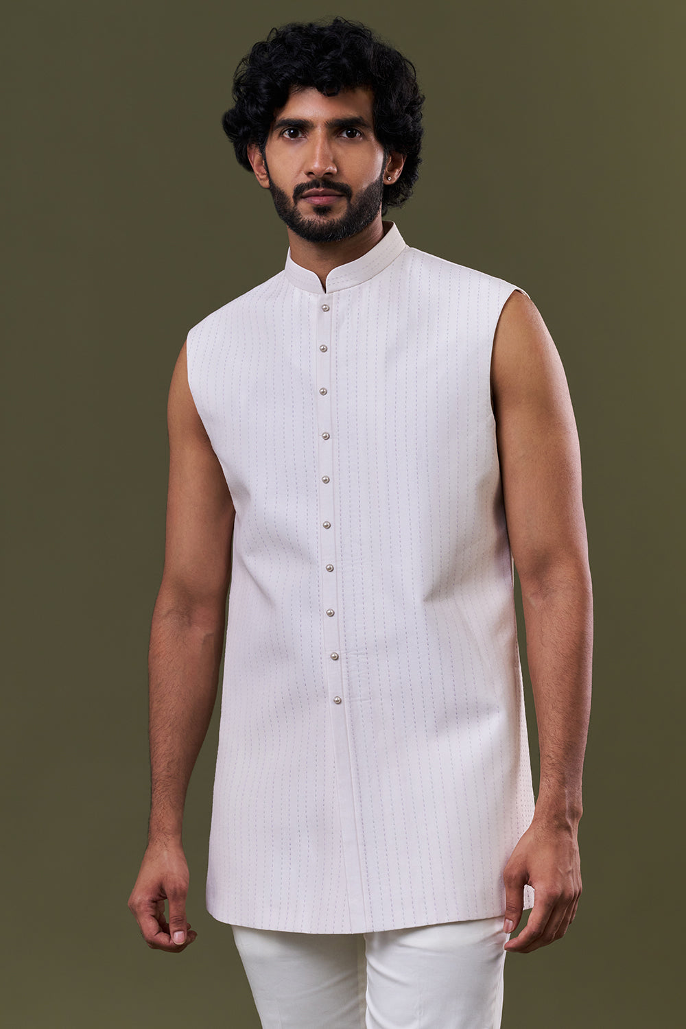 Off White Silk Blend Mughal Garden Printed Jacket Set