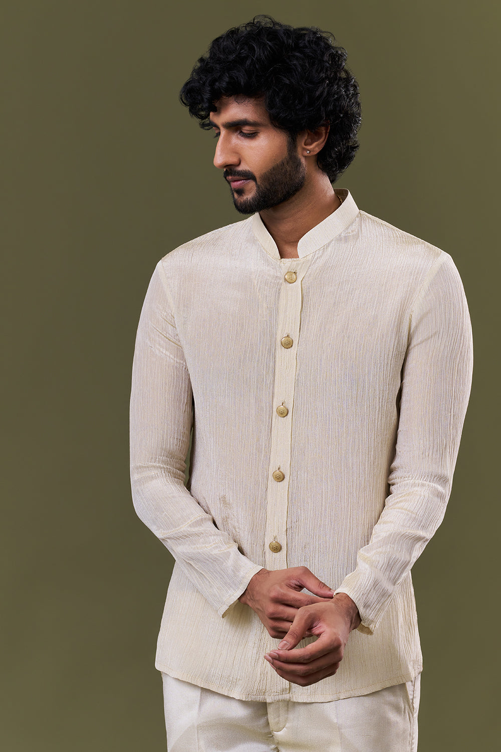 Off White Tissue Silk Mirror Embroidered Kurta with Jacket