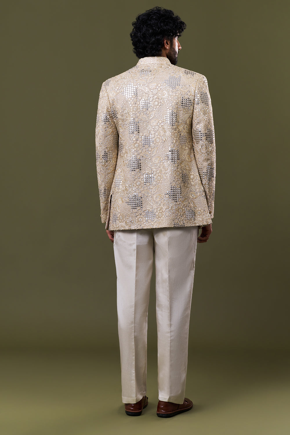 Off White Tissue Silk Mirror Embroidered Kurta with Jacket