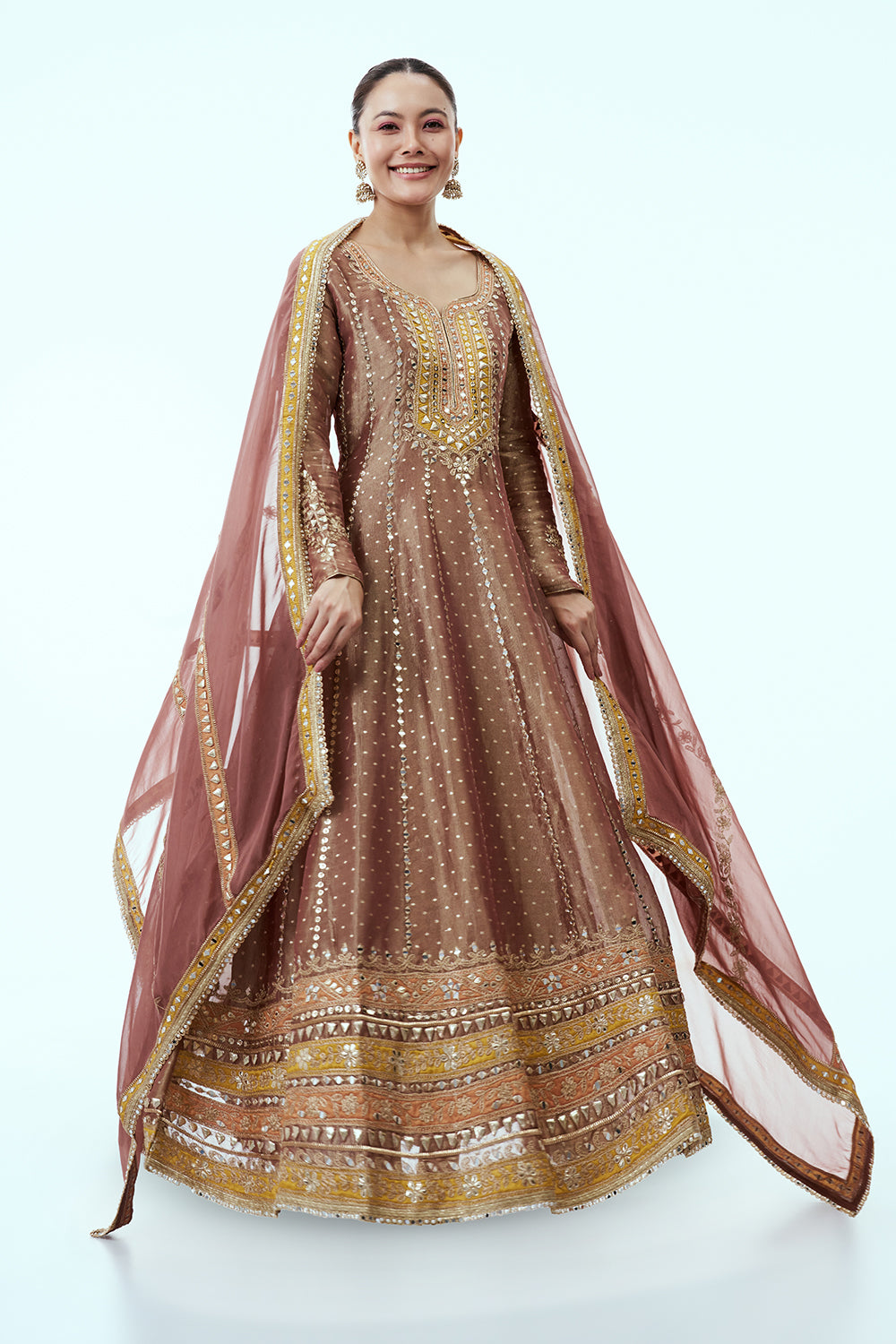 Old Rose Anarkali Suit with Organza Dupatta