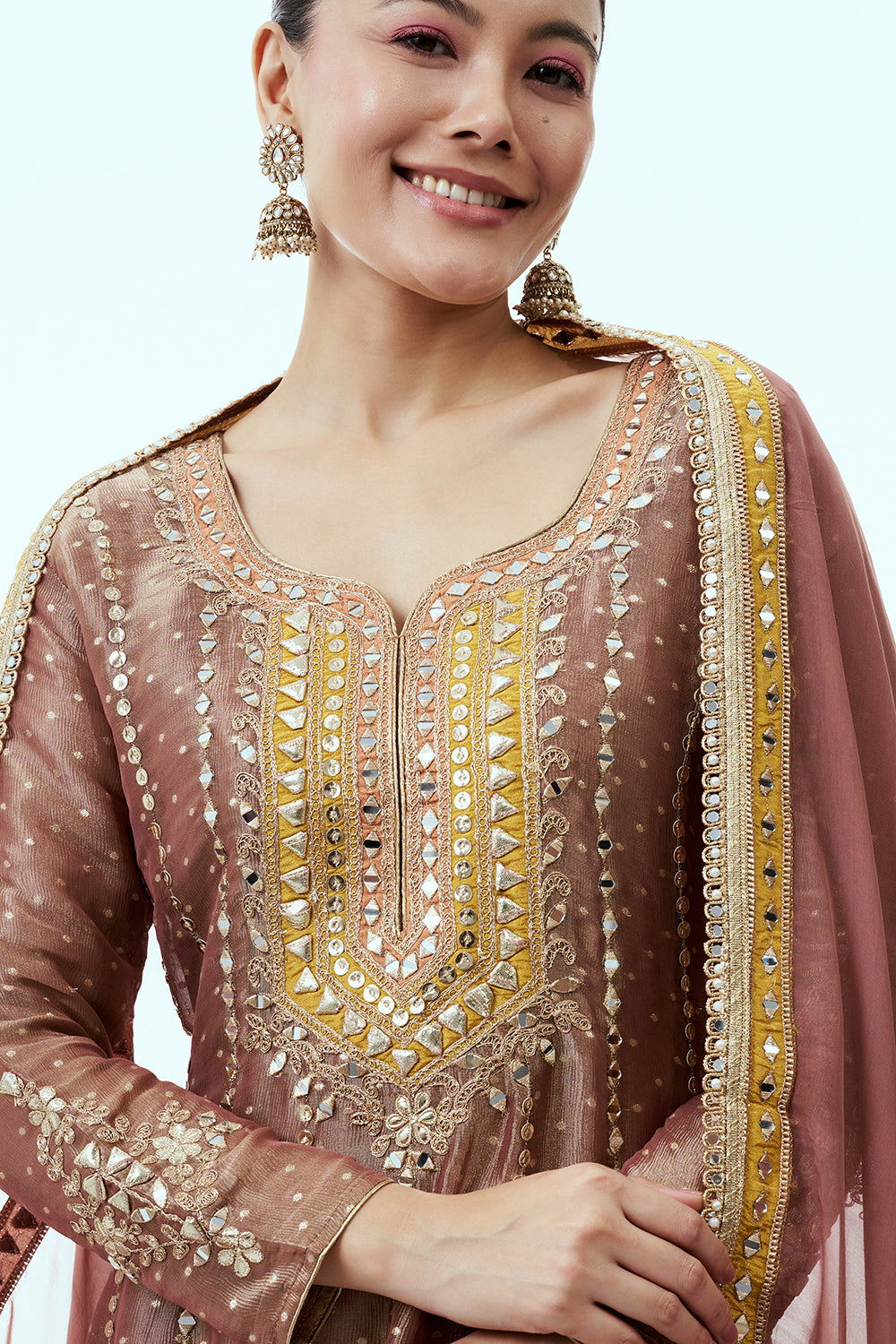 Old Rose Anarkali Suit with Organza Dupatta