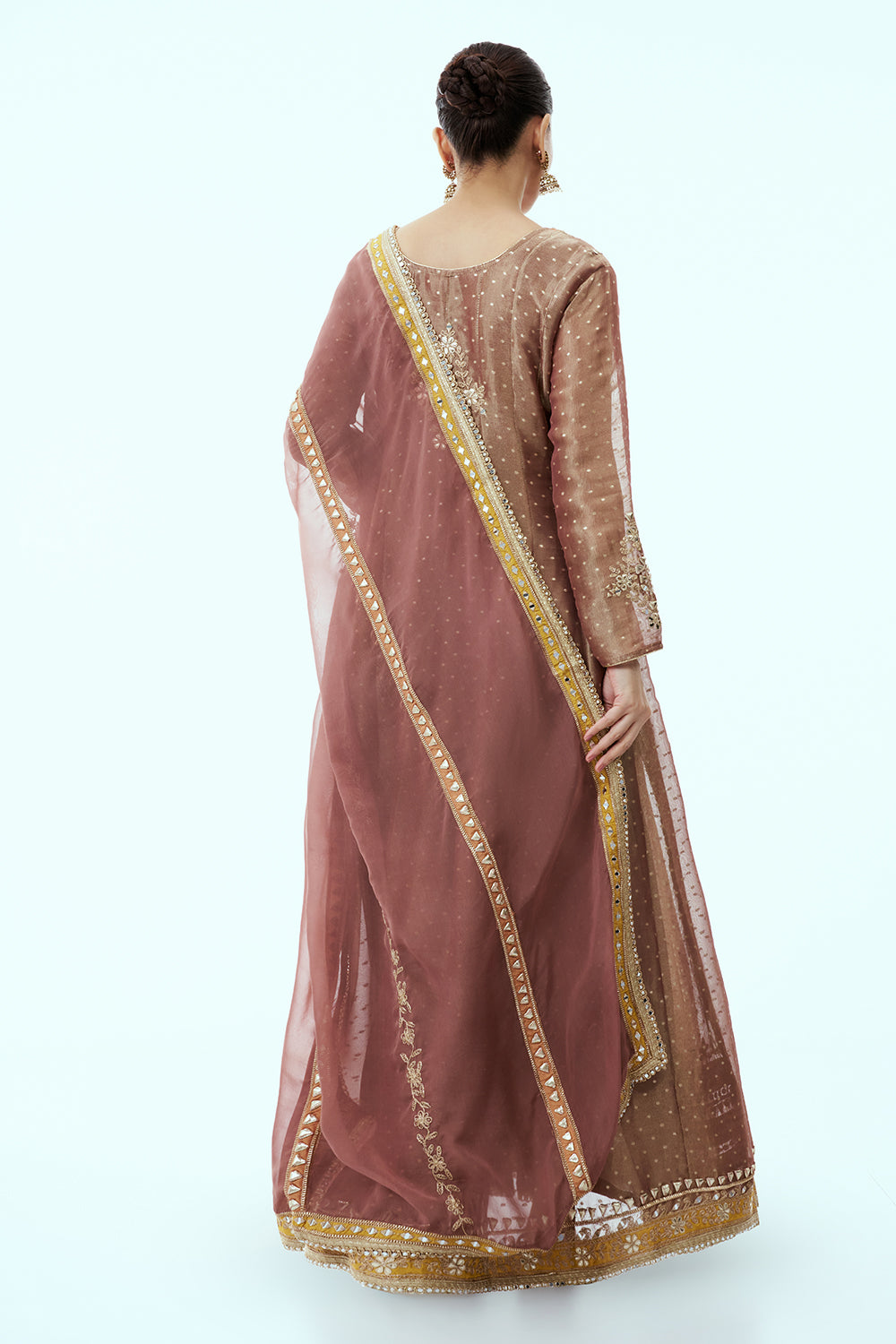 Old Rose Anarkali Suit with Organza Dupatta
