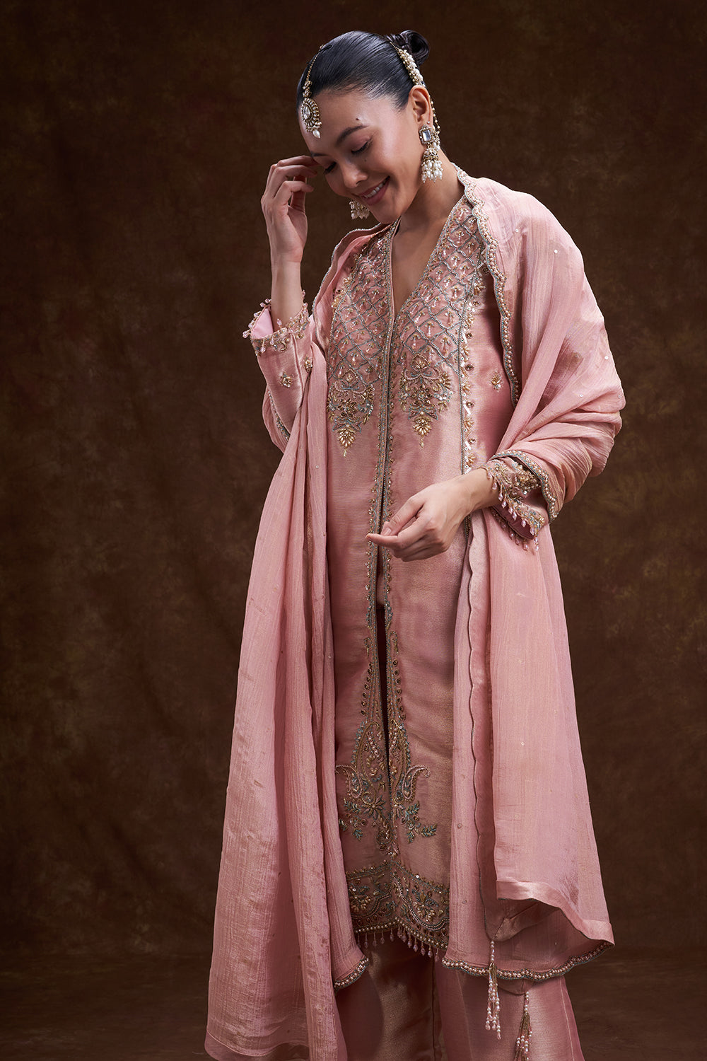 Old Rose Pink Front Open Jacket Set