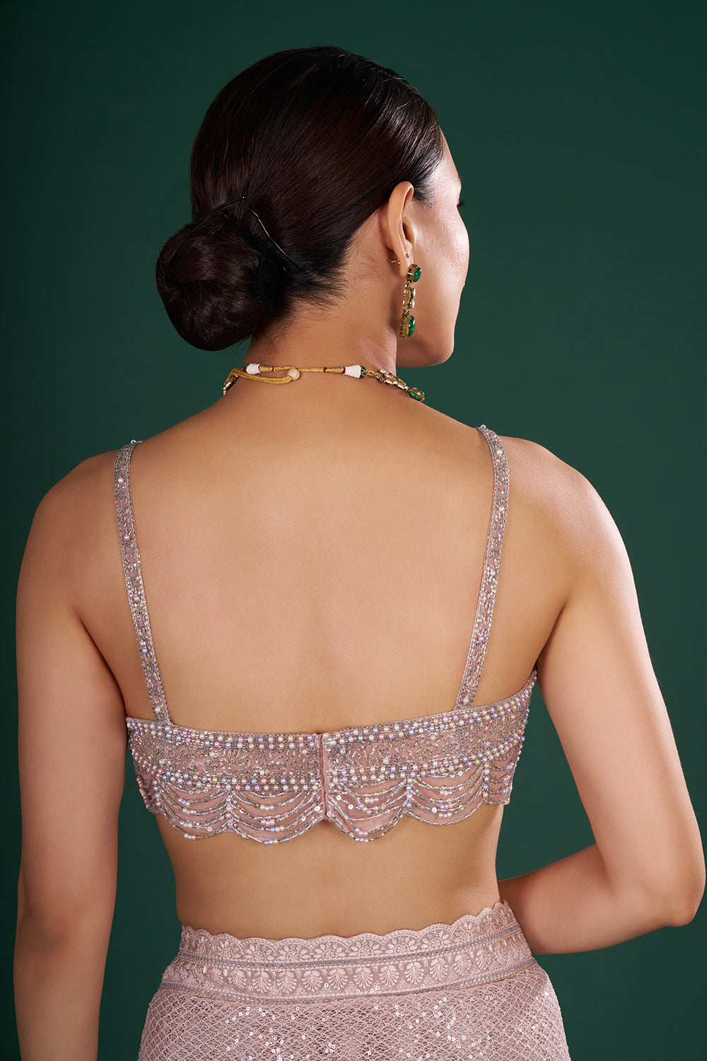 Old Rose Pink Net Saree with Scalloped Border and Resham Embroidery
