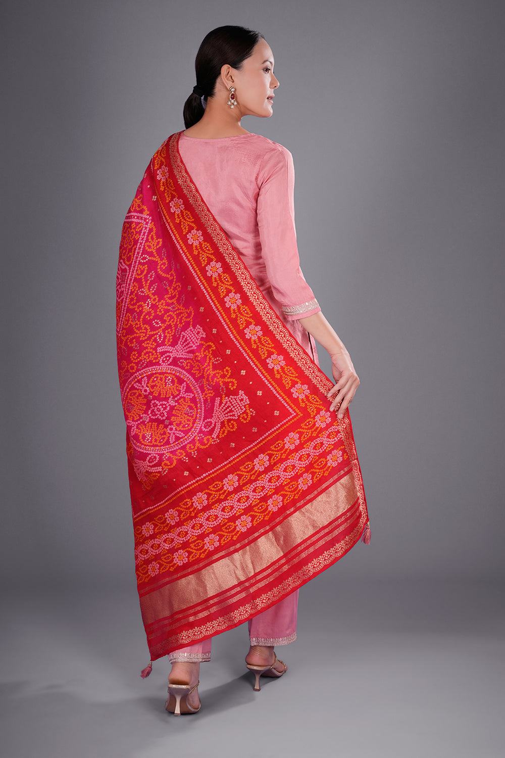 Old Rose Pink Pure Silk Jacquard Kurta Set with Zardozi Embroidery