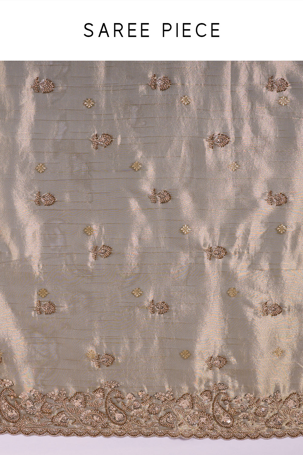 Olive Gold Shimmer Saree with Sequinned Border and Unstitched Blouse