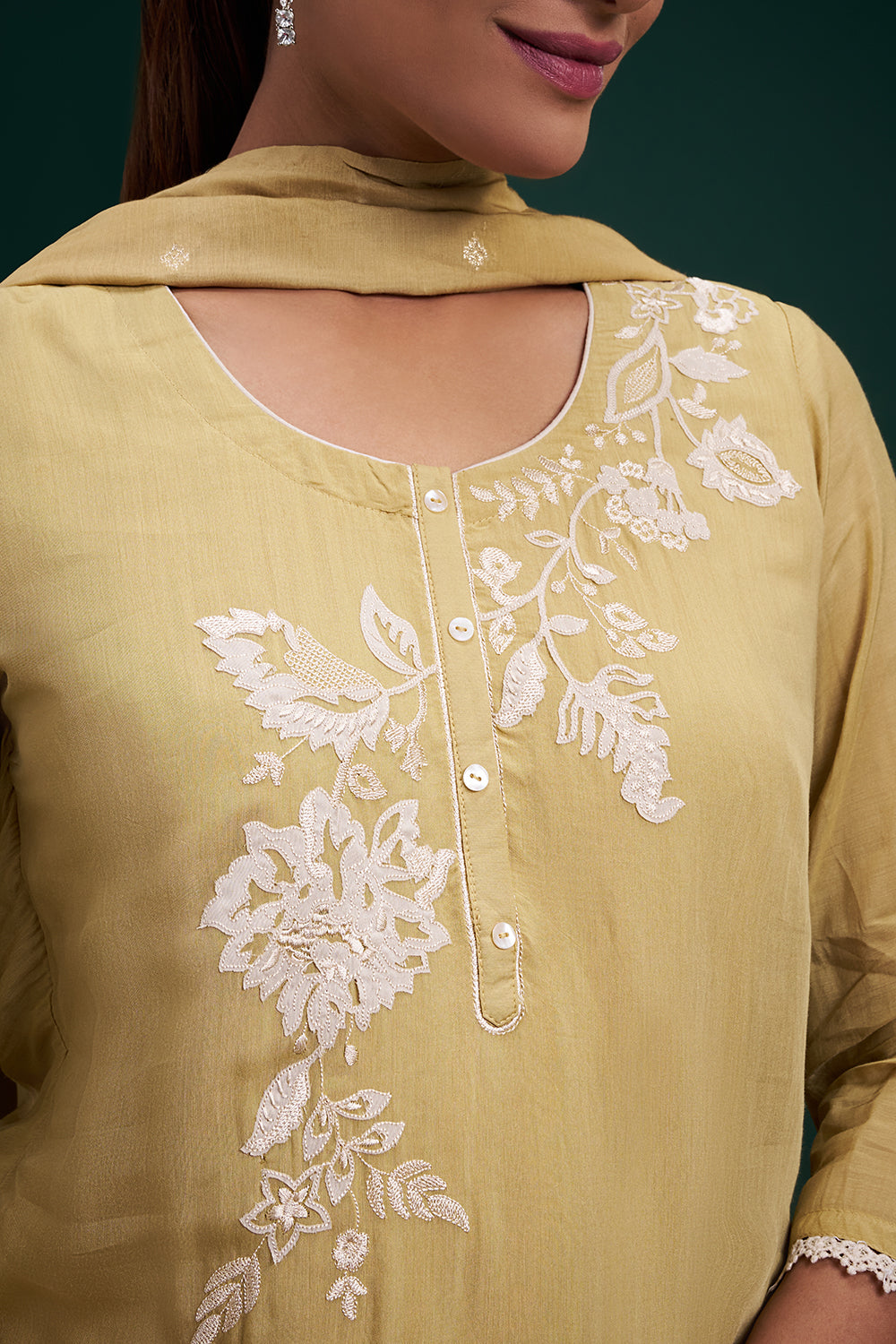 Olive Green Chinon Salwar Suit with Resham Work