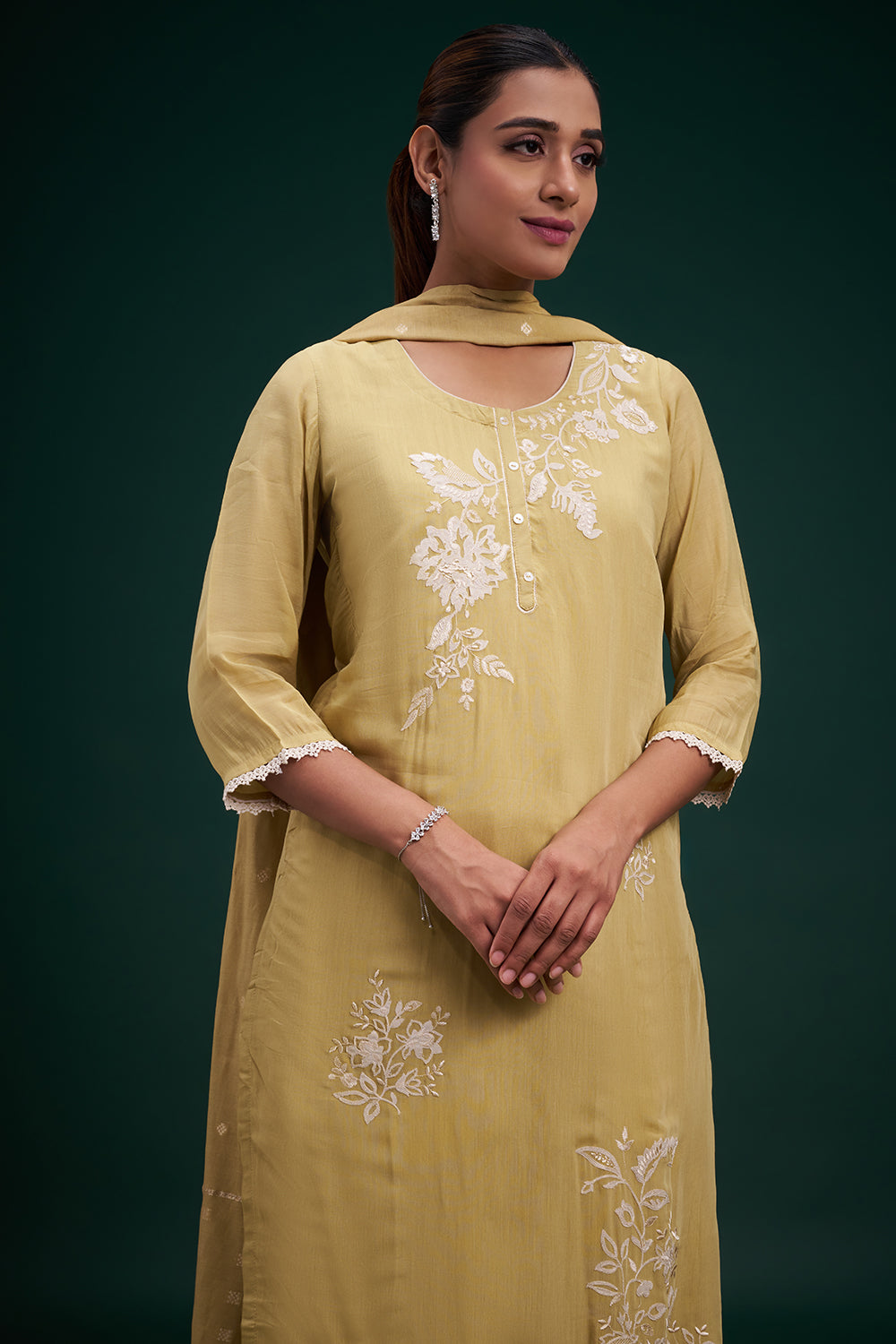 Olive Green Chinon Salwar Suit with Resham Work
