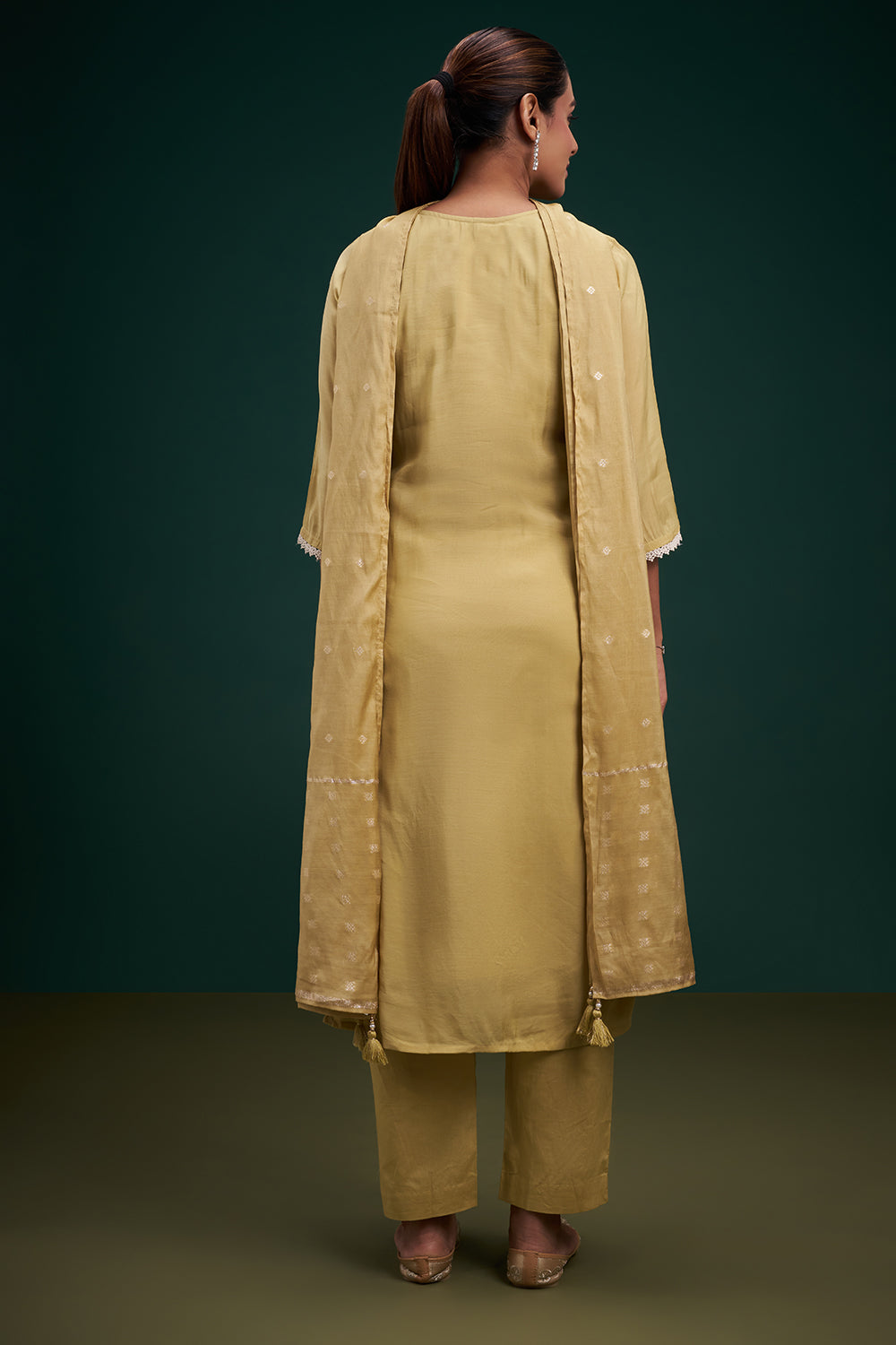 Olive Green Chinon Salwar Suit with Resham Work